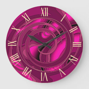Grande Horloge Ronde Luxe moderne rose Abstrait Floral Rose