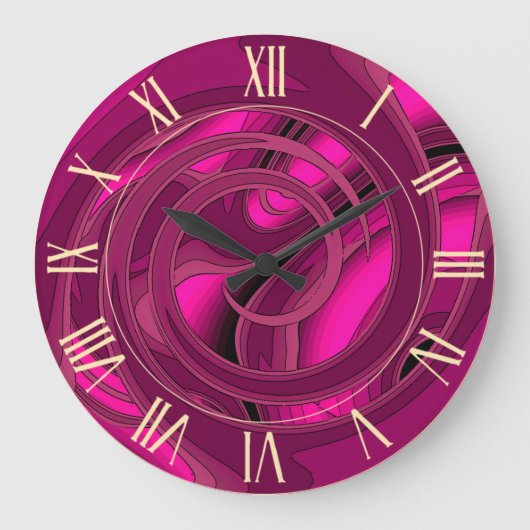 Grande Horloge Ronde Luxe moderne rose Abstrait Floral Rose (Recto)