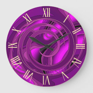Grande Horloge Ronde Luxe Moderne violet Abstrait Rose floral