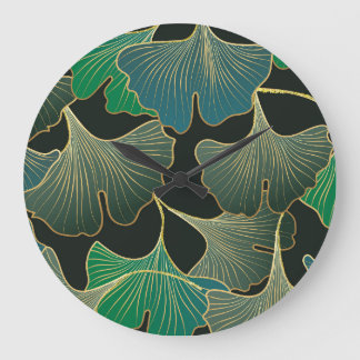 Grande Horloge Ronde Luxueux or Ginkgo, art vintage.