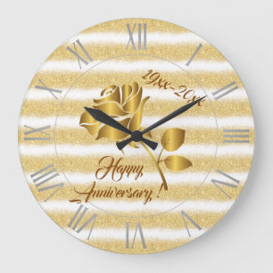 Grande Horloge Ronde Luxury Gold Glitter White Floral Gift
