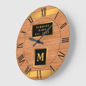 Grande Horloge Ronde Luxury Gold Wood Moderne Monogramme (Angle)