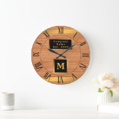 Grande Horloge Ronde Luxury Gold Wood Moderne Monogramme (Maison)