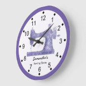 Grande Horloge Ronde Machine à coudre pourpre Damas (Angle)