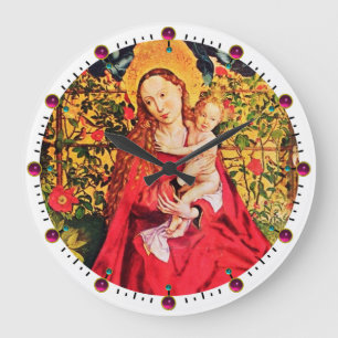 Grande Horloge Ronde MADONNA DU ROSE BOWER, GEMS DE FUCHSIA ROSE, Blanc