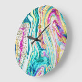 Grande Horloge Ronde Magic Marbling : Metallic Paint Design. (Angle)