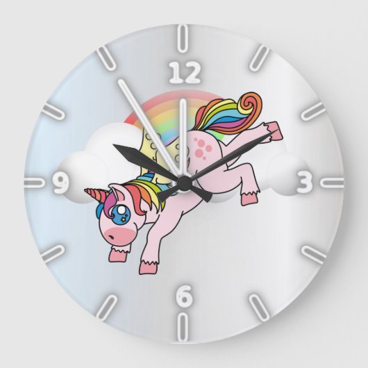 Grande Horloge Ronde Magical Rainbow, Unicorn , Silver (Recto)