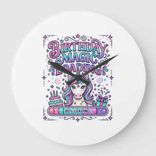 Grande Horloge Ronde Magie d'anniversaire de licorne Chargement Marketp