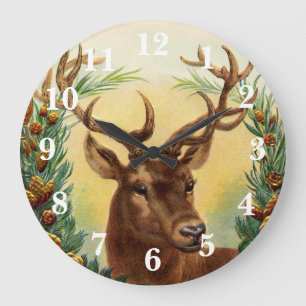 Grande Horloge Ronde Magnifique cerf de campagne vintage