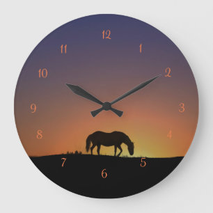 Grande Horloge Ronde Magnifique Cheval rond dans l'horloge Sunrise Sud-
