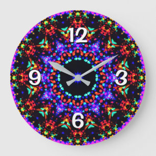 Grande Horloge Ronde Magnifique couleur bleu Motif Kaleidoscope