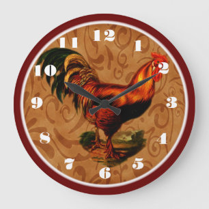 Grande Horloge Ronde Magnifique Cuisine Coq Campagnard