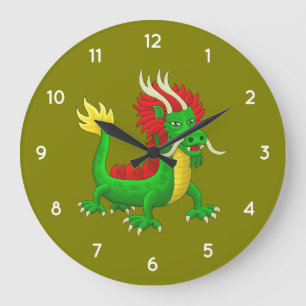 Grande Horloge Ronde Magnifique Dragon Chinois Mythologique