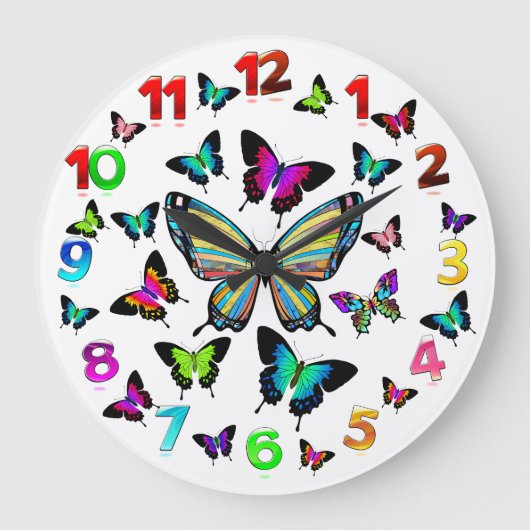 Grande Horloge Ronde Magnifique Morpho Butterflies Ailes (Recto)