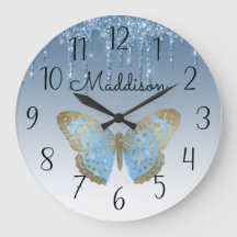 Magnifique Papillon bleu personnalisé Grande horlo