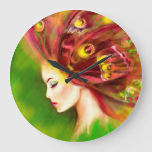 Grande Horloge Ronde Magnifique papillon femme printemps été.