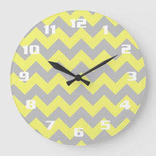 Grande Horloge Ronde Magnifiques nuances de jaune et gris en motif chev