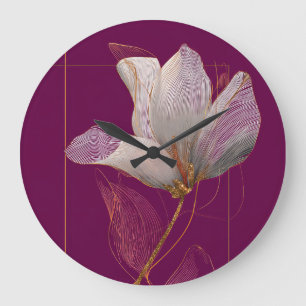 Grande Horloge Ronde Magnolia blanche ligne dorée Magenta