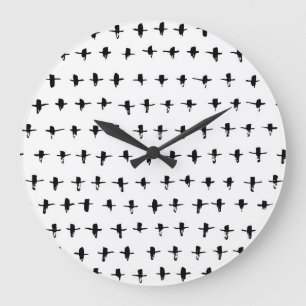 Grande Horloge Ronde Main de croix noires dessinée géométrique