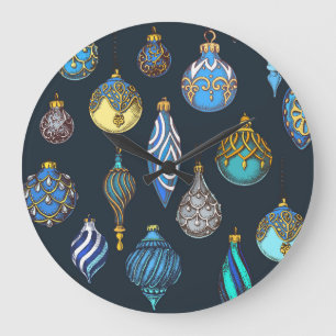 Grande Horloge Ronde Main De Noël Dessinée, Décorations Vintages.