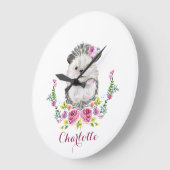Grande Horloge Ronde Main painted Hedgehog floral (Angle)