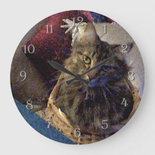 Grande Horloge Ronde Maine Coon Tabby Cat