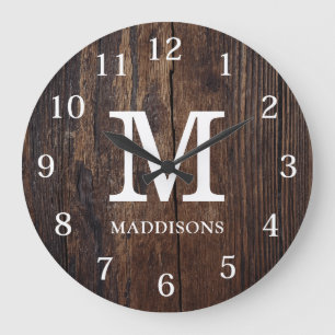 Grande Horloge Ronde Maison de campagne en bois marron rustique avec no