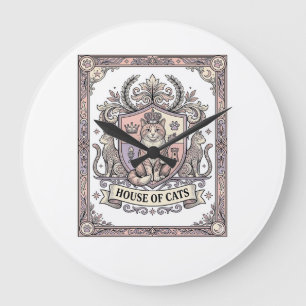 Grande Horloge Ronde Maison de chats Armoiries de chat vintage