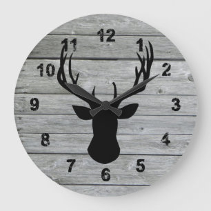 Grande Horloge Ronde Maison de ferme rustique cerf sur bois vieux vinta