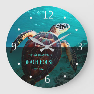 Grande Horloge Ronde Maison de plage personnalisée de la tortue de mer