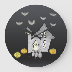 Grande Horloge Ronde Maison d'Halloween, Chats noirs, Chats, Chauves-so