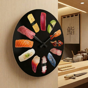 Grande Horloge Ronde Maison drôle de Sushi Coloré Sushi Nigiri Savoureu