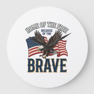 Grande Horloge Ronde Maison du Libre Aigle Brave Design de T-shirt Patr