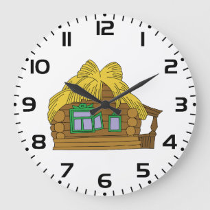 Grande Horloge Ronde Maison en rondins slave rustique Toit de chaume tr