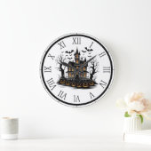 Grande Horloge Ronde Maison hantée avec Citrouilles et chauves-souris H (Maison)
