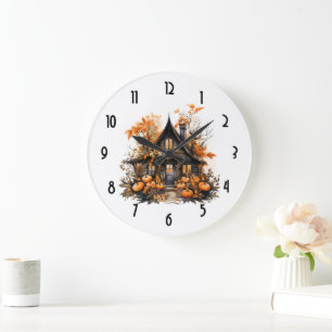 Grande Horloge Ronde Maison hantée avec Halloween Citrouille