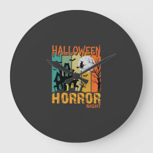 Grande Horloge Ronde Maison Hantée de la Nuit d'Horreur d'Halloween Vec