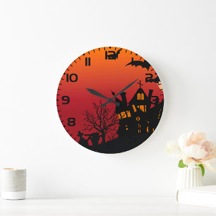Grande Horloge Ronde Maison Hantée éffrayante Halloween nuit