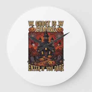 Grande Horloge Ronde Maison hantée Halloween Fantôme arrive Citrouilles
