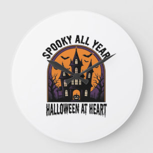 Grande Horloge Ronde Maison Hantée Halloween Gravure Vintage Art Épouva