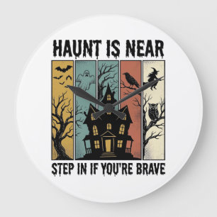 Grande Horloge Ronde Maison Hantée Halloween Gravure Vintage Épouvantab