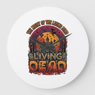 Grande Horloge Ronde Maison Hantée Halloween Nuit Vivante Morte Sorcièr