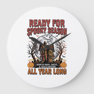 Grande Horloge Ronde Maison Hantée Halloween Prête pour la Saison T Shi