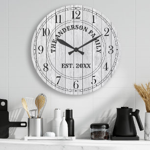 Grande Horloge Ronde Maison rustique en bois de grange blanc Nom person