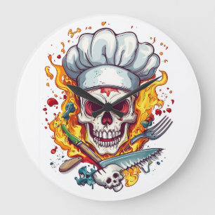 Grande Horloge Ronde Maître de cuisine Chef Crâne