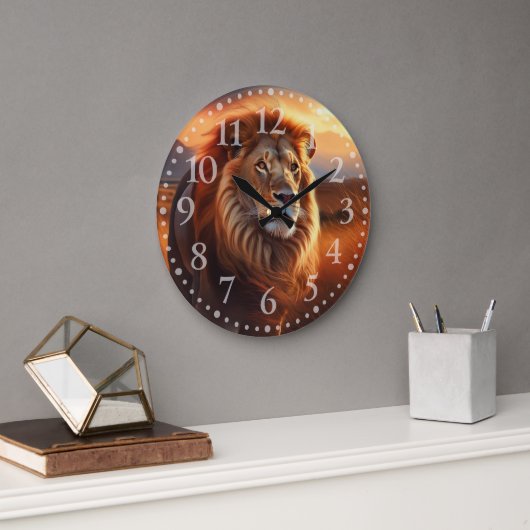 Grande Horloge Ronde Majestueux lion d'Afrique au coucher de soleil sur (Bureau)