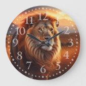 Grande Horloge Ronde Majestueux lion d'Afrique au coucher de soleil sur (Recto)