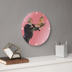 Grande Horloge Ronde Majordome de style vintage en smoking servant du v