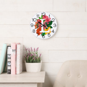 Grande Horloge Ronde Majuscule L monogramme floral