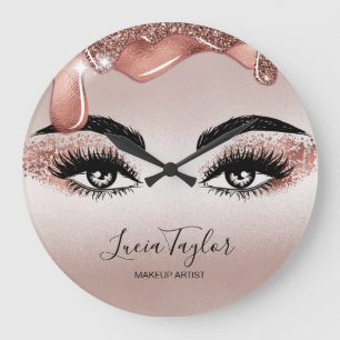Grande Horloge Ronde Makeup Beauty Lashes Rose Gold Drips Glitter